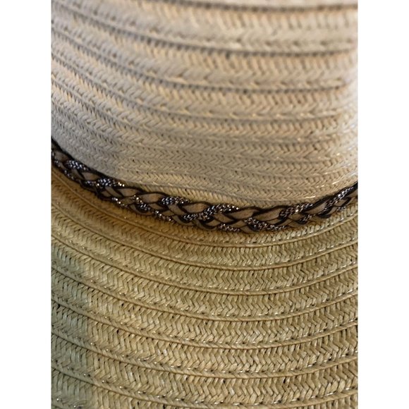 Rampage Floppy Wide Brim Woven Womens Hat One Size Leather Braided Trim Sun - Picture 3 of 5
